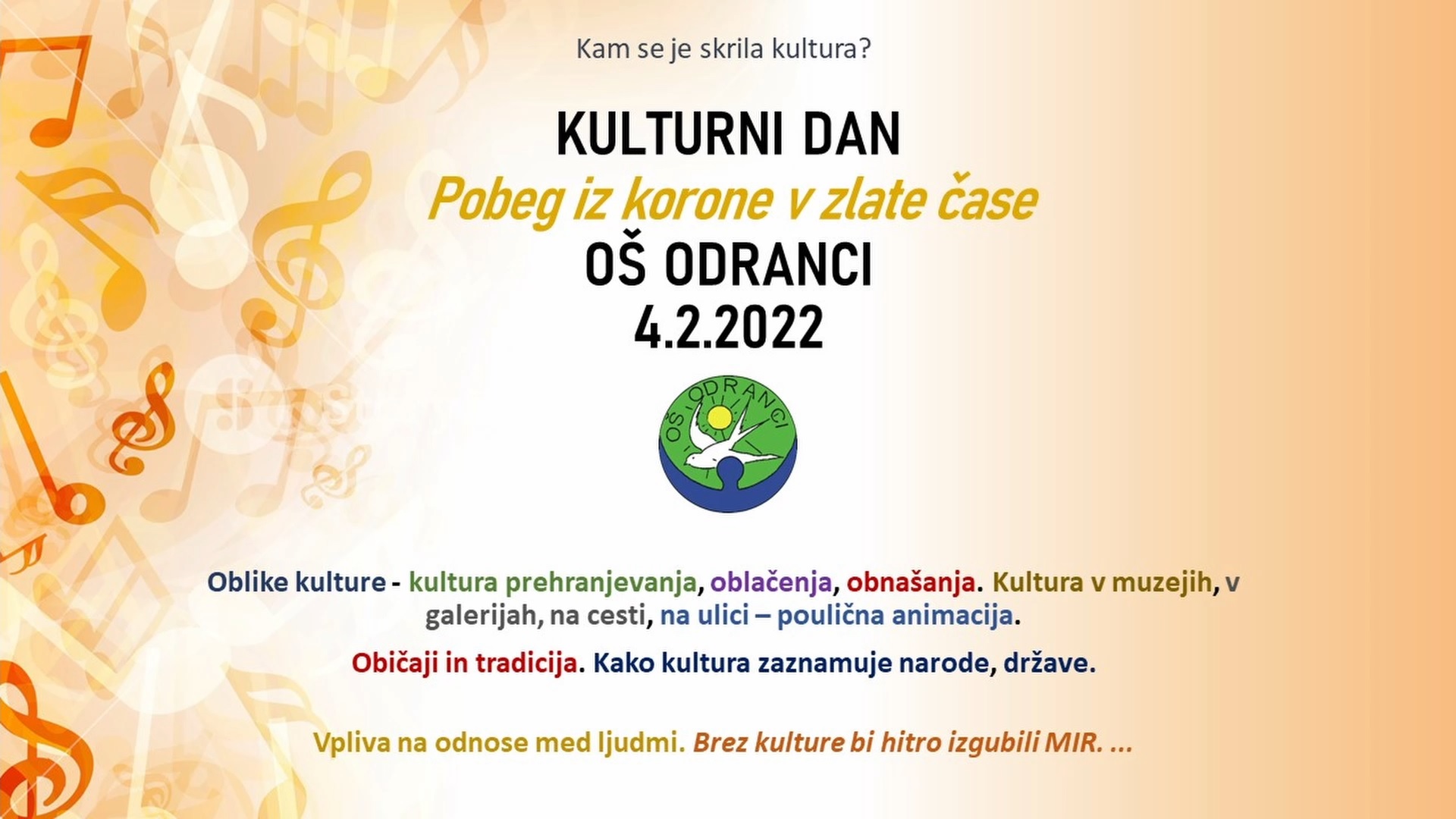 PROSLAVA OB SLOVENSKEM KULTURNEM PRAZNIKU
