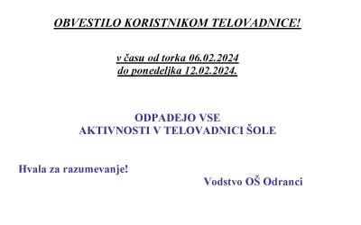 OBVESTILO – koristniki telovadnice