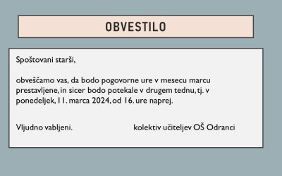 Obvestilo – pogovorne ure